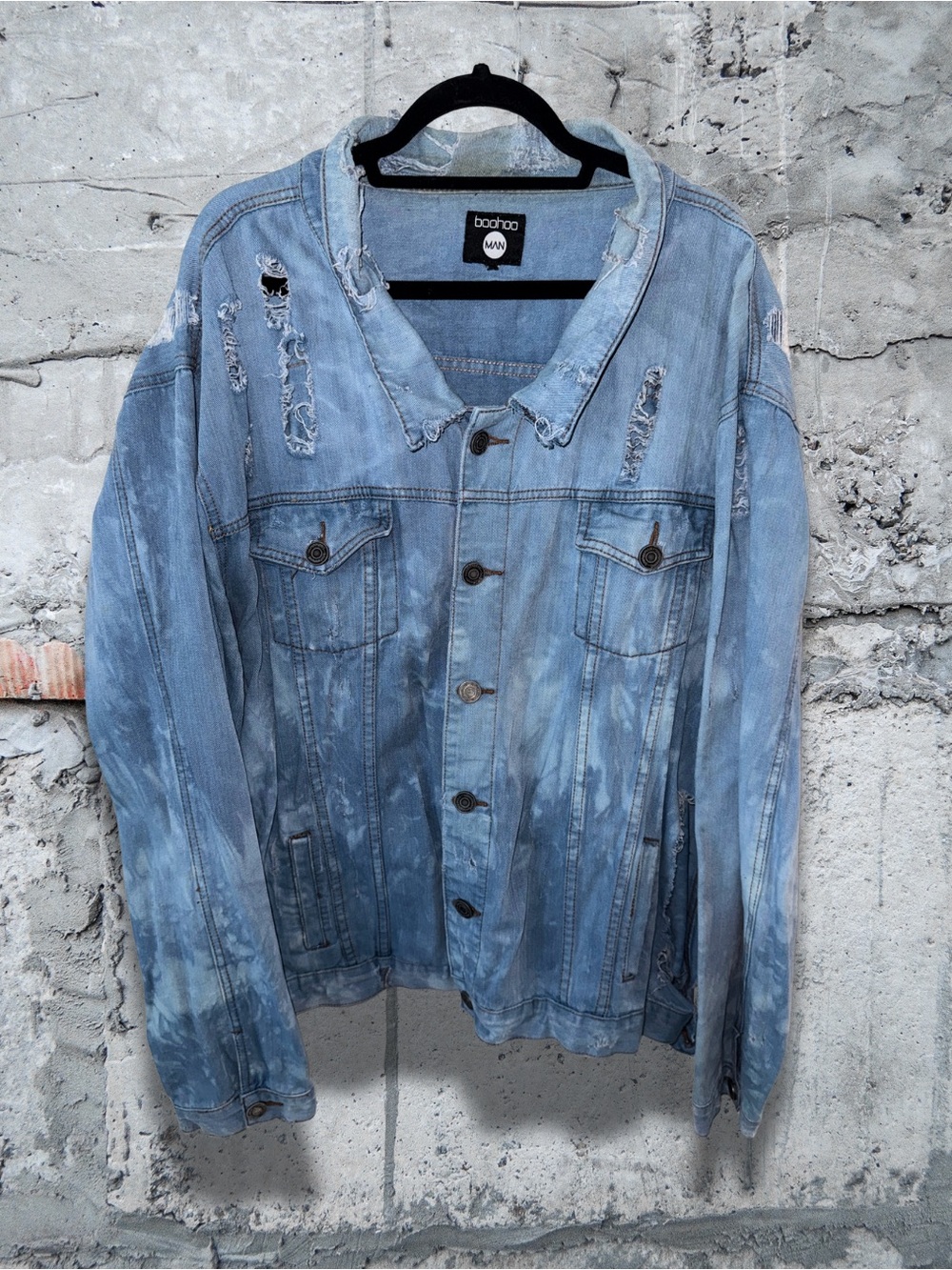 Boohoo Mens Light Blue Distressed Denim Jacket